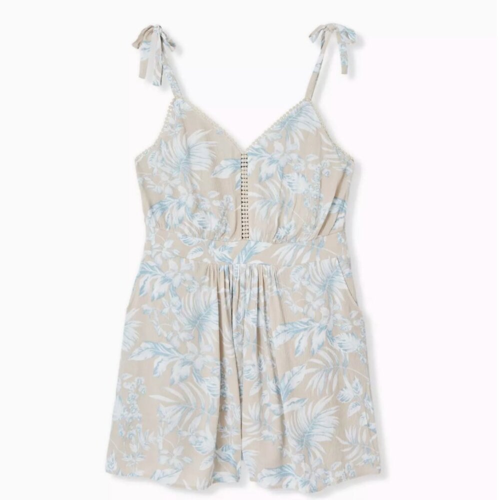 Torrid Beige & Blue Floral Crinkled Gauze Romper Size 5X Tropical Beach Vacation